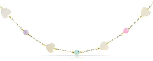 Made by Nami Collana Donna Oro con Cuori Madreperla - Acciaio Inossidabile Impermeabile Regolabile 40+5cm Estiva