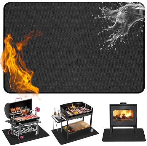 Tappetino protettivo per il pavimento, 180 x 100 cm, grande, pieghevole, per barbecue a gas, protezione del pavimento, in fibra di silicone, ignifugo, per barbecue, camino, pavimento, prato e