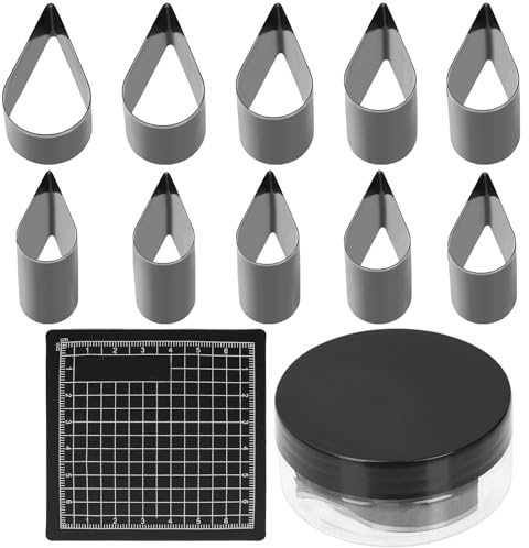 Swpeet 10pcs 9 storlekar hög kolstål läder hål skärverktyg med gummi linjal matta sortiment kit, Teardrop form läder skärverktyg, Skärningsdöper, Hole stansning för DIY hantverk