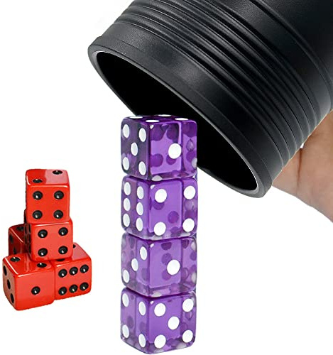 Dice Cup Set with 4 Pcs 19mm and 5 Pcs 18mm Standard 6 Sided Dices Straight Dice Cup with Storage Bag Dice Cup Shaker Black