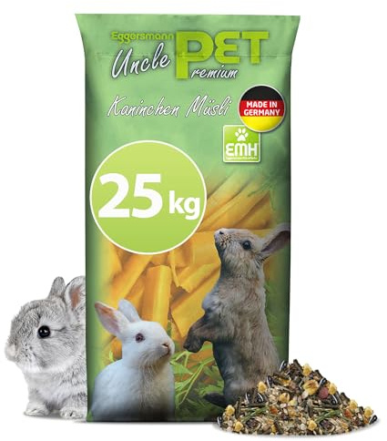 Eggersmann Uncle Pet 25 kg di cibo per conigli - muesli di coniglio premium - cibo per conigli con il potere naturale di erbe e carote - accessori per conigli (sacco da 25 kg)