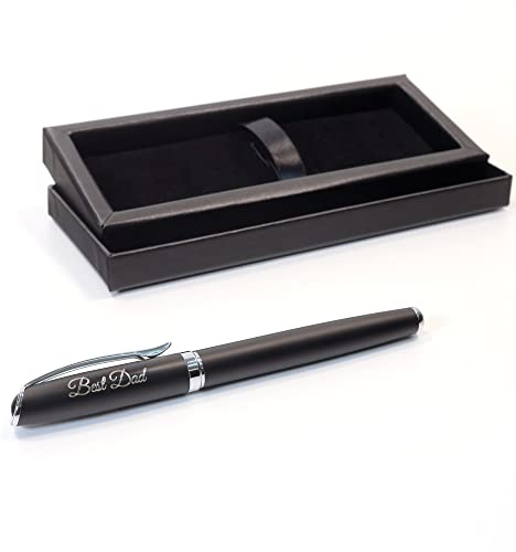 Penna stilografica personalizzata Premium in metallo satinato nero + scatola regalo | Crea un regalo davvero unico | Incisione laser [Inchiostro nero]