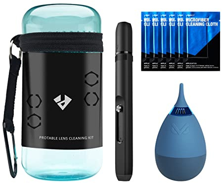 VSGO Kamera rengöringssats VS-A8E bärbar flaska tumlare luftblås lins rengöring penna lins mikrofiber rengöringsduk kompatibel för Canon, Nikon, Pentax, Sony, Samsung, Fuji optisk lins DSLR-kamera