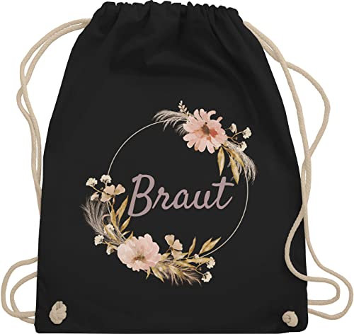 Turnbeutel Rucksack - JGA Junggesellenabschied Frauen - Braut Bride - Unisize - Schwarz - brautbeutel brauttaschen bachelorette party blumen stoffbeutel brauttasche junggesellinnenabschied outfit