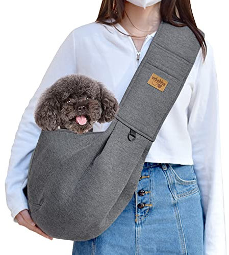 vrbabies Hundetragetasche,Hundetasche für Kleine Hunde und Andere Haustiere 5kg,Hundetragetuchtragetuch Hund Verstellbar Perfekt (Dunkelgrau, Klettverschluss und Schnallenverstellung)
