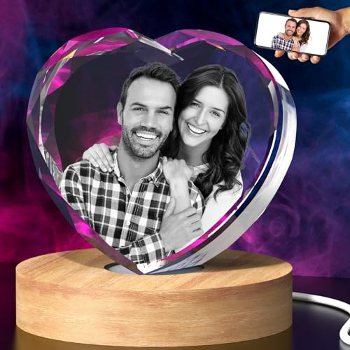 BCSTYPE 3D Crystal Photo, Mothers Day Personalized Gifts for Mom, Women, Her, Girlfriend, Custom Laser Engraved Glass Picture, Customized Gifts with Your Own Photo, Heart-S