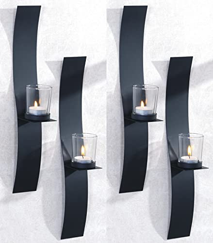 Novaliv Lot de 4 bougeoirs muraux vintage en métal avec verre - 6 x 39,5 x 6 cm - Noir - Bougeoir mural - Décoration murale - Décoration murale vintage