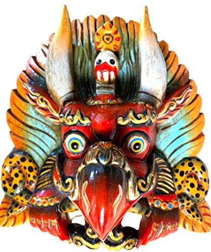 Himalayan Craft Garuda Wandskulptur, handgeschnitzt auf einzelnem Holz, schützende Gottheit, tibetischer Nepal-Buddhismus, antiker Cheppu,Wandbehang Holzmaske Kunstwerk des Welterbes, Nepal