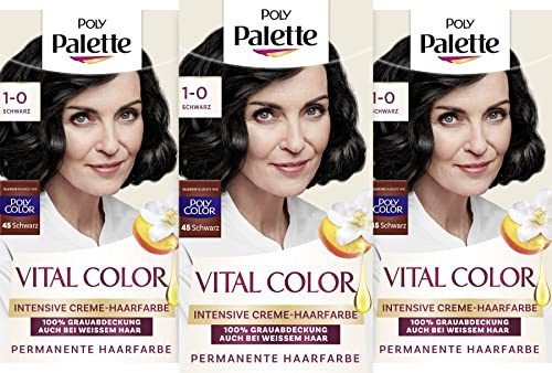 Poly Palette Vital Color Intensive Creme-Haarfarbe 1-0 Schwarz (115 ml), natürlich-aussehende & langanhaltende Coloration, permanente Coloration für 100 % Grauabdeckung auch bei weißem Haar