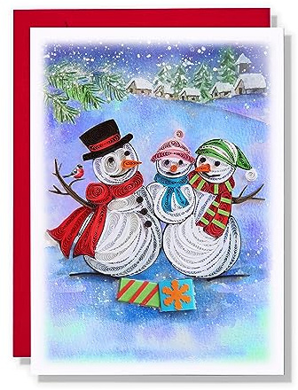 TUMYBee Snowman Joy Quilling Card, 5 x 7 inch, Handmade, Snowman Theme, Christmas Card