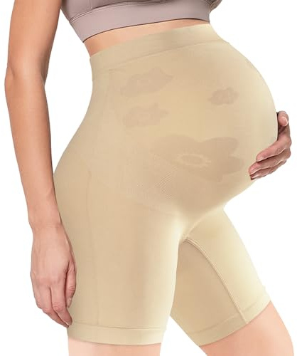 Bosaen Maternity Shapewear, Non-Rolling Soft Seamless Maternity Underwear, High Waist Mid-Thigh Pregnancy Shapewear for Belly Support, Prevent Thigh Chafing - Pregnancy Must Have Nude