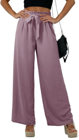 Feiersi Women Casual Wide Leg Pants High Waisted Business Work Casual Pants Loose Flowy Beach Palazzo Pants(Purplish Red,X-Large)