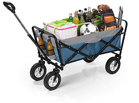 EASYmaxx rullvagn | Handvagn | transportkärra | upp till 80 kg lastkapacitet | vikbar | modern design | robust nylonöverdrag | 360° vridbara leder på framhjulen | med lock [blågrå)