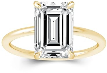 Effinny 3.5ct Solitaire Elongated Emerald Cut Engagement Ring for Women,925 Silver Promise Ring(Golden,6)