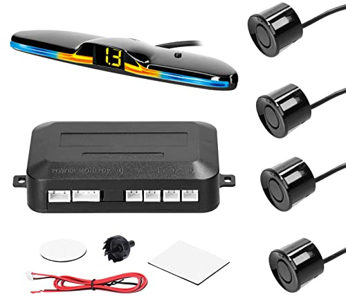Sunydog Capteur de stationnement pour voiture, kit de stationnement avec 4 capteurs, détection de distance, lumière LED, écran de distance, avertisseur sonore