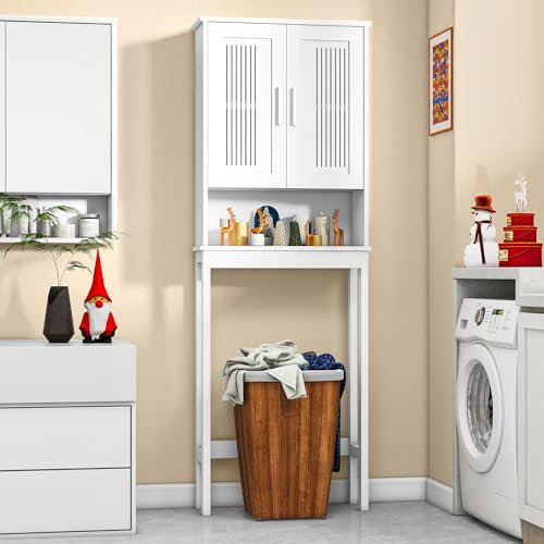 YITAHOME Toilettenschrank Bad Lagerung Regal mit Schrank, Toilettenregal Regal über Toilette, Toilette Veranstalter Rack, Freistehende Toilette Platzsparer mit verstellbaren Regalen, 60x20x170cm(Weiß)
