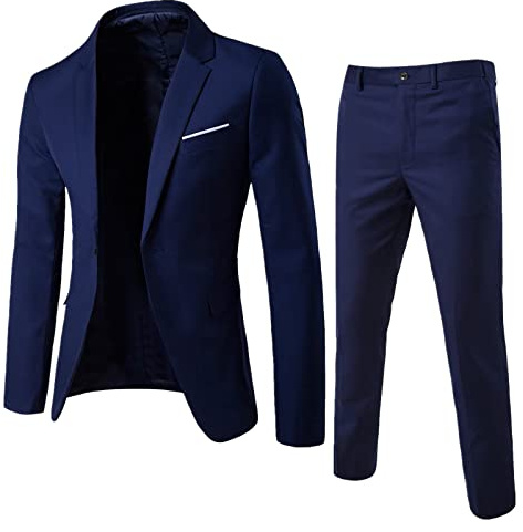 AI 2024 - Traje delgado de 2 piezas para hombre, traje de negocios, boda, fiesta, chaqueta, chaleco y pantalones, abrigo de dos piezas para baile de graduación, azul marino, L