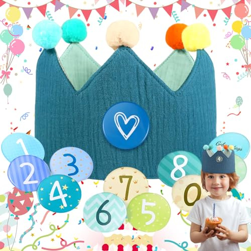 WiDream Corona de Cumpleaños con Números Intercambiables 0-9, Ajustable para Niñas y Niños, Fiesta Infantil