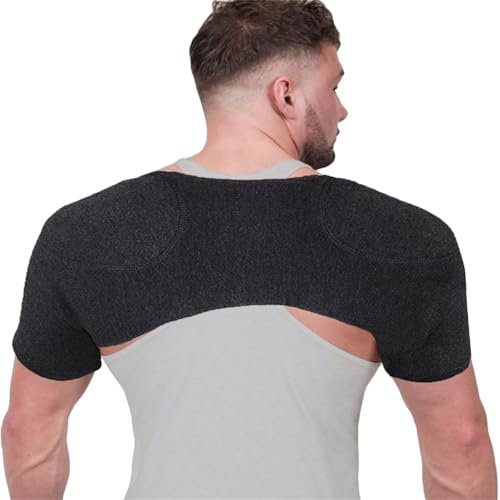 Schulterbandage Damen Herren Schulterwärmer Warm Schulterpolster Wolle Schulterschutz Bandage Elastisch Schulterstütze Schultergelenk Unterstützung für Gelenkschmerzen Sportverletzungen Dunkelgrau