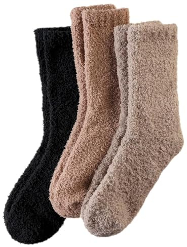 Auiremrti Calzini in pile corallo, 3 paia di calzini morbidi, da donna, caldi, spessi, per la casa, regali di Natale per le donne