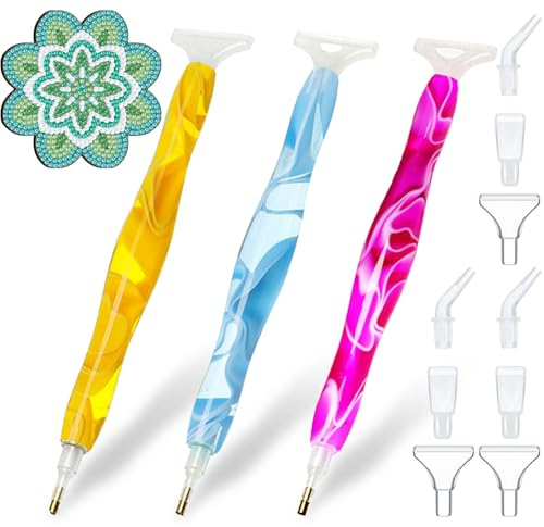 Saijer Stylo Diamond Painting, 3 Pièces Stylet Diamond Painting Stylo Diamant Painting Crayon Diamond Painting Stylo Diamond Painting Accessoires Stylo Résine Stylos de Peinture Diamant Bricolage