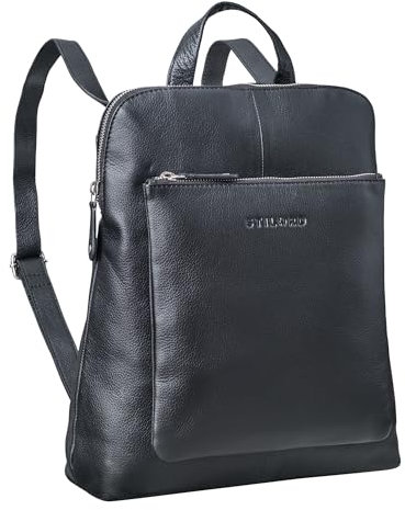 STILORD 'Dua' Stylishe Rucksack-Tasche 2 in 1 Damen Leder Mittel-Groß - Ideal als Cityrucksack Laptoprucksack 13,6 Zoll - Praktische Rucksackhandtasche zum Umhängen, Farbe:schwarz