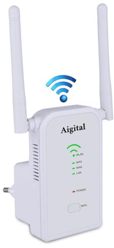Repetidor WiFi, 300Mbps 2.4GHz Amplificador señal Extensor WiFi con 2 Puertos ethernet, la función WPS WPS y 2 Antenas, Modo Repetidor/Router/Ap, Blanco