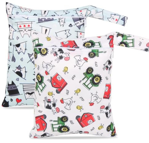NOPKESV 2 Unidades Wetbag Bolsa Impermeable para Pañales de Tela con Cierre de Presión para Bebés, Viajes, Playa y Piscina