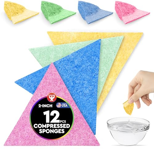Hygloss Compressed Sponges for Crafts - 12 Pack 2” Triangles-Shaped Sponges - Expanding Paint Sponge Shapes for Kids - Art Sponges for Painting, DIY Crafts, Sensory Water Play & More - Assorted Colors