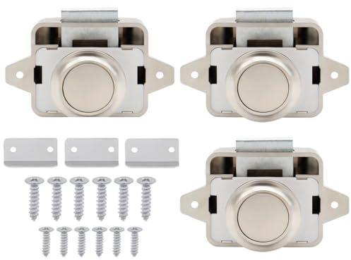 Hitopin 3PCS Bouton Poussoir Loquet, Serrure de Meuble Fermoir, Bouton Poussoir Serrure, Sans Clé, pour Porte de Camping Car, Van, Caravane, Placard, Tiroir, Porte