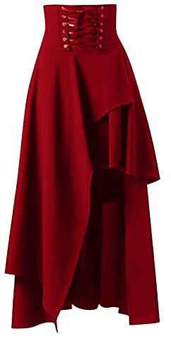 Jupe Gothique Femme Volants- Jupe Asymetrique Vintage Taille Haute à Lacets Coupe Midi Renaissance Médiévale Chic De Bal Cosplay Steampunk Victorienne Décontracté Skirt pour Halloween Carnaval