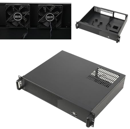 2U Servergehäuse Rack Gehäuse,14zoll Netzwerkschrank, 2HE Serverschrank für IT-Geräte, A/V-Geräte,Unterstützt 3 x 3,5 HDD or 2X 3,5 HDD + 1 x 2,5 SSD,80mm Lüftern