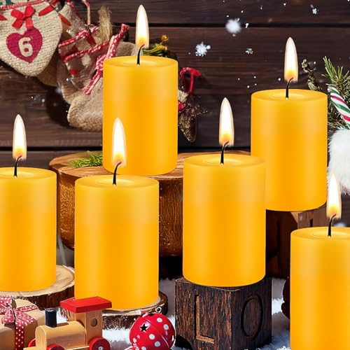 12 Pcs Natural Beeswax Pillar Candles, 100% Pure Beeswax Candle 384 Hours Long Burning,Unscented Bees Wax Candle for Home, Prayer, Emergency, Dripless Smokeless Organic Pillar Candles