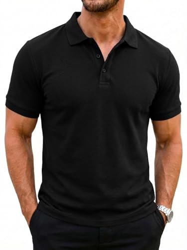 Runcati Pikétröja för män, kortärmad, sommar, tennis, t-shirt, män, enfärgad, golf, sport, polotröja, basic, normal passform, pikétröja