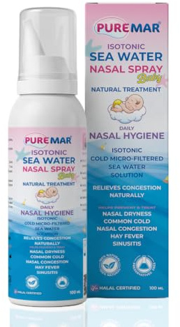 PUREMAR Baby Nasal Spray 100% Natural Sea Water - 100ml Decongestant for Blocked Nose Relief & Cold for Kids