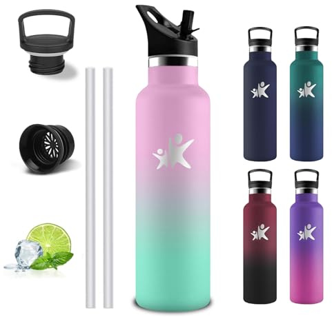 Grsta Botella Agua Acero Inoxidable, Botella Termica 500ml, A Prueba de Fugas, Cantimplora Gym, Doble Aislamiento, Cantimplora Infantil, Fácil de Limpiar, para Cámping, Senderismo, Oficina, Gym
