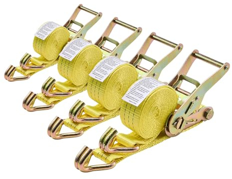 VEVOR Cinghie di Fissaggio con Doppio Gancio a J da 38,1 mm x 3 m, Resistenza alla Rottura di 3000 kg, Borsa per il Trasporto, per Traslochi, Rimorchi, Motociclette, Kayak, Tetto, Confezione da 4