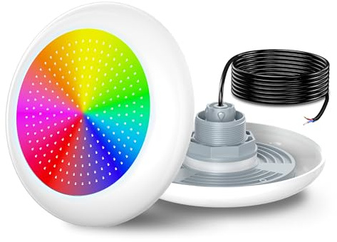 OSREE Luci Piscina LED con Filettatura 2, 25W Lampade Piscina RGB Multicolore 1000lm, Ø242mm, 12VAC Subacquee IP68 Impermeabile Riempito di Resina Faro per Piscine Fuori Terra Acciaio,Non Telecomando