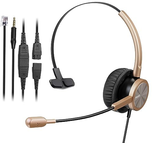 MAIRDI Telephone Headset with RJ9 & 3.5mm Jack for Office Landline Deskphone Cell Phone PC Laptop, Call Center Phone Headset with Microphone, Works for Cisco 7941 7965 6941 7861 8961