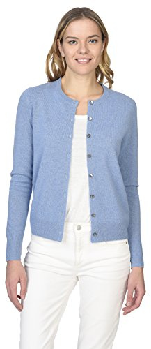 State Cashmere Button Front Crewneck Sweater - Long Sleeve Cardigan for Women Made with 100% Pure Cashmere Sourced from Inner Mongolia Goats - Soft, Lightweight & Versatile - (Bella Blue, X-Large)
