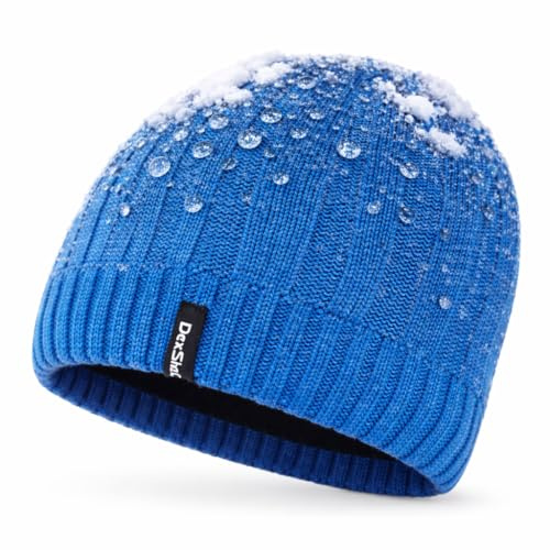 DexShell Waterproof Heathered Rib Beanie for Men & Women, Acrylic Knit Outer with Fleece Liner and Breathable Porelle Membrane Laminated on the Inside, Malibu Blue, One Size