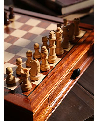 Cutfouwe Schachbrett Holz schublade，schachspiel magnetisch，Schachbrett und schachfiguren Holz，Geschenke für Kinder, Chess,41x41x8cm