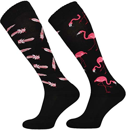 TODO Comodo Chaussettes d'équitation Fantaisie STJBW | Coton Mi-bas Chaussette Équitation Femme Motifs (STJBW 04 - Flamingo Lover, 35-38)