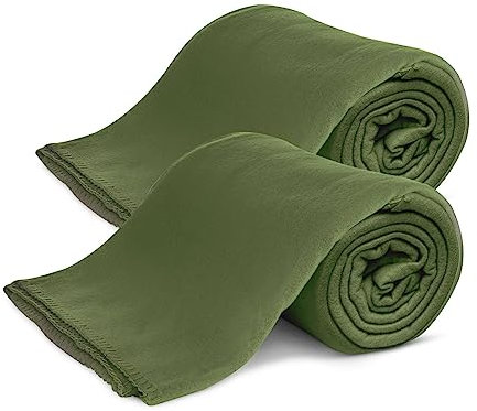 KiGATEX 2er Pack Polar Fleecedecke Uni - Tagesdeckenset - Sofaüberwurf - 130x160 cm - ca. 420g pflegeleicht – Oeko-Tex Zertifiziert - Oliv
