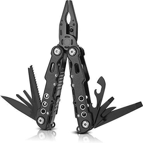 Suruid Pinza Multiuso, Attrezzo Multiuso, Tascabile 12 in 1 Multitool in Acciaio Inox Coltello Multifunzione, Pieghevole Utensile Strumento di Sopravvivenza con Tagliacorda, Apriscatole