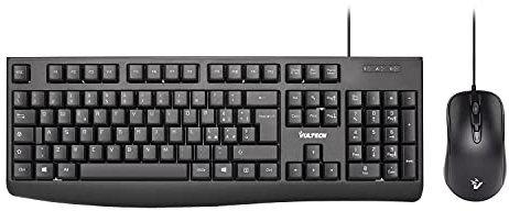 Vultech KM-821 Kit Tastiera e Mouse cablati USB. Cavo 160 cm, Design ergonomico, Layout italiano, Tastierino numerico, tasti silenziosi, per PC/Laptop, Nero. Compatibile con Windows, Linux e Mac