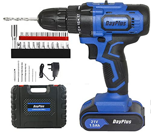 Perceuse-Visseuse Sans Fil 45 Nm 18+1 Couple à Percussion 2 Vitesses - 1,5 Ah Batterie Li-Ion avec Lumière LED et Boîte à Outils