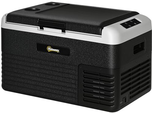 Outsunny 30L Car Refrigerator, Portable Compressor Car Fridge Freezer, Electric Cooler Box with 12/24V DC and 110-240V AC for Camping, Driving, Picnic, Down to -20℃, Grey and Black