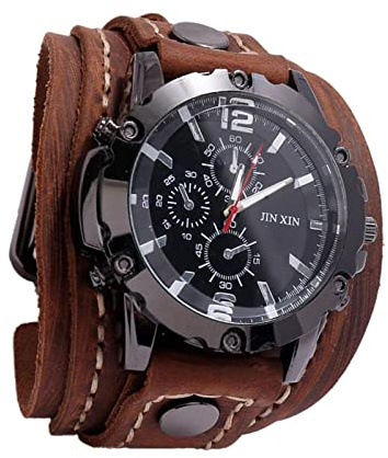 Sharplace Montre-Bracelet de Style Punk, Montres à Quartz à Chiffres Romains à Manchette Large en PU, Brun