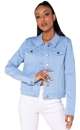 Nina Carter J212 dam jeansjacka övergångsjacka lätt tvätteffekt denim casual jacka, Himmelsblå (J212-17), L